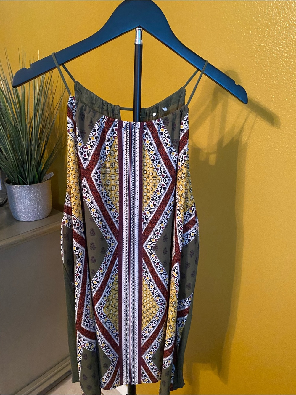 Geometric Halter Tank Top in Olive & Mustard